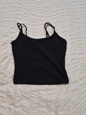 Black Double Strap Cropped Cami Tank Top Basic Layering Camisole